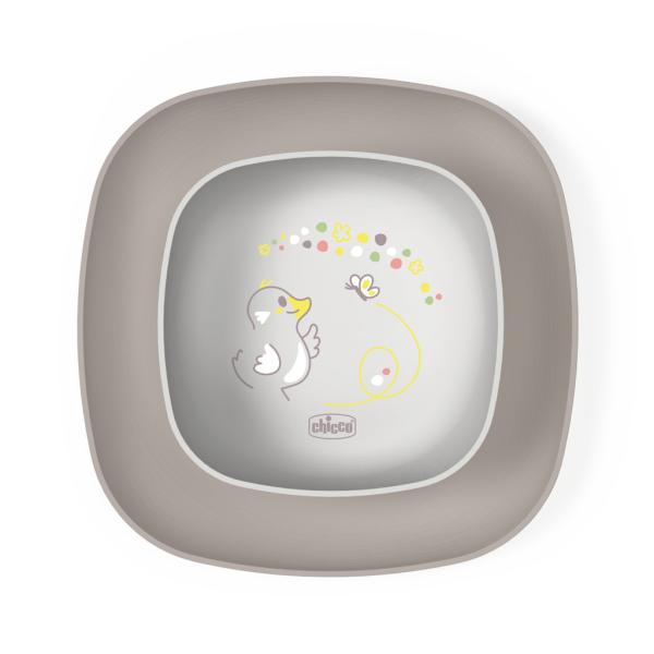 CHICCO Set jedálenský - miska a tanier grey 12m+
