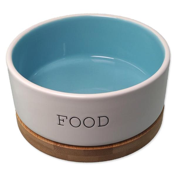 Ciotola Dog Fantasy ceramica FOOD bianco/blu con piattino 13x5,5cm, 400ml