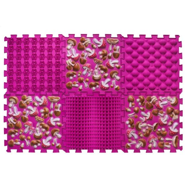 Ortek Masážna ortopedická podložka Puzzle "Mix" 6 prvkov Ružová huba