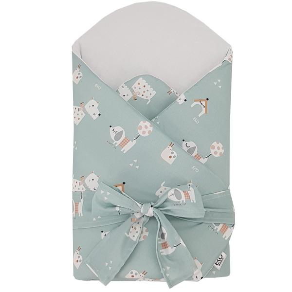 EKO Zavinovačka bavlněná s kokosovou vyjímatelnou vložkou a mašlí Dogs Mint 75×75 cm