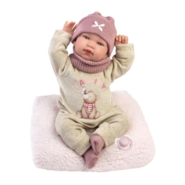 Llorens 84488 NEW BORN - realistická panenka miminko se zvuky a měkkým látkovým tělem (obrázek 4)