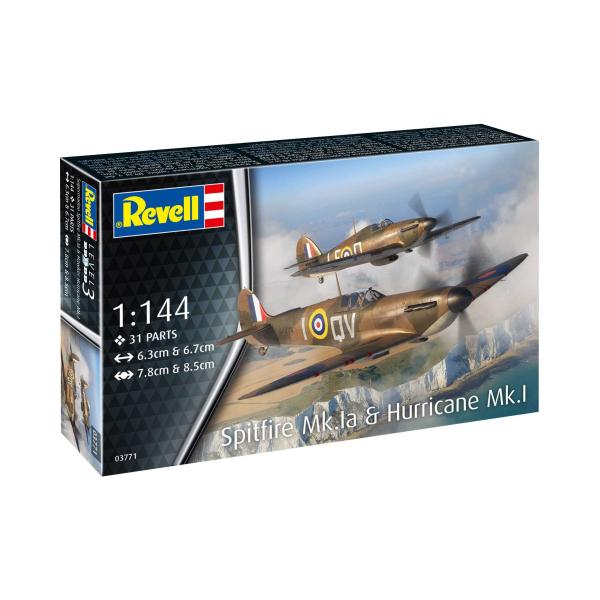Plastic ModelKit letadlo 03771 - Supermarine Spitfire Mk.Ia & Hawker Hurricane Mk.I (1:144