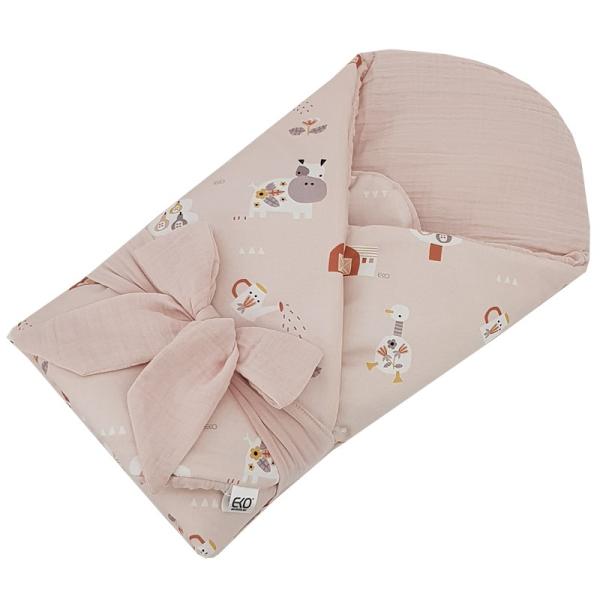 EKO Zavinovačka mušelínová s kokosovou vyjímatelnou vložkou My farm Muselin Powder pink 75