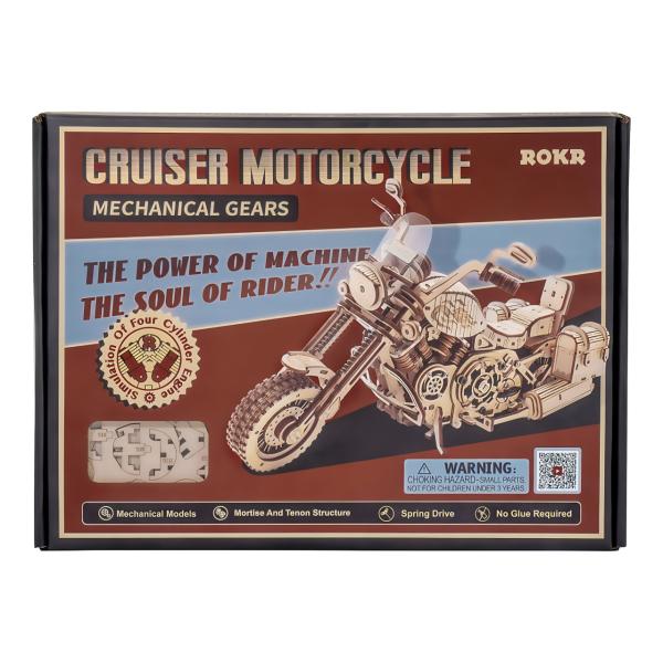 RoboTime 3D dřevěné mechanické puzzle Motorka (cruiser) (obrázek 6)