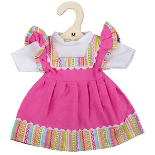 Bigjigs Toys Ružové šaty s pruhovaným lemovaním pre bábiku 34 cm