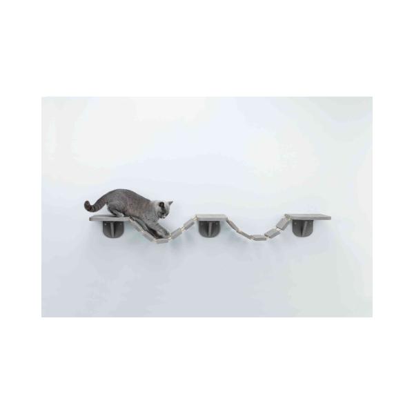 Šplhací žebřík k upevnění na stěnu, 3 platformy, 150x30cm, šedohnědá