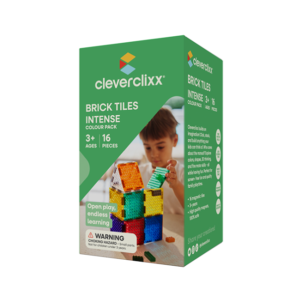Cleverclixx Juego de construcción magnético Brick Tiles Pack Intense – 16 piezas