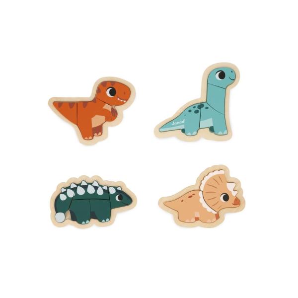 Janod Dřevěné vkládací puzzle Dinosauři 4v1 Dino (obrázek 9)
