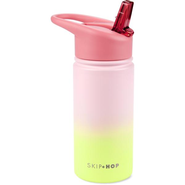 SKIP HOP Láhev s brčkem nerezová Wander – ombré pink, 450ml