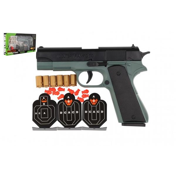 Pistola a proiettili in plastica 19cm + bersagli 3pz, proiettili 6pz