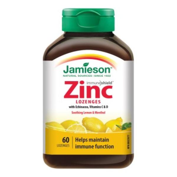 Jamieson Zinek s vitamíny C a D3 pastilky s příchutí citronu 60 pastilek