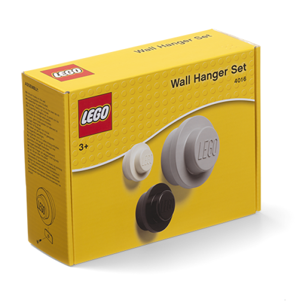 LEGO® věšák na zeď, 3 ks – bílá, černá, šedá