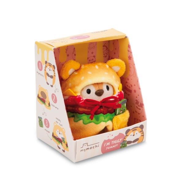 NICI plyš MyMochi Tiger Tiggy 8cm v kostýmu hamburger a okurka, set dárkové balení (obrázek 7)