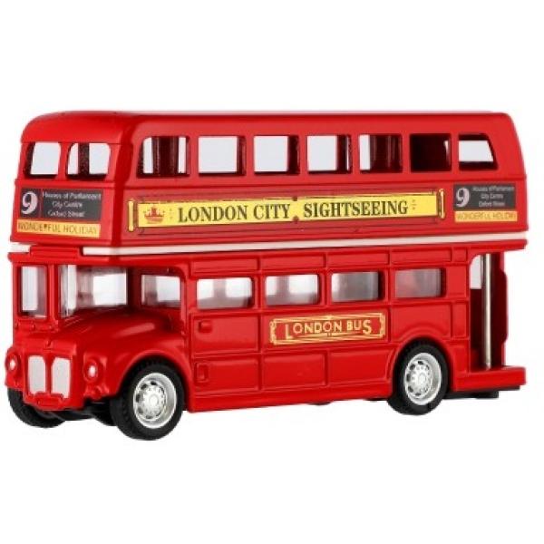 Autobus "Londýn" červený patrový kov/plast 12cm pro zpětné natažení