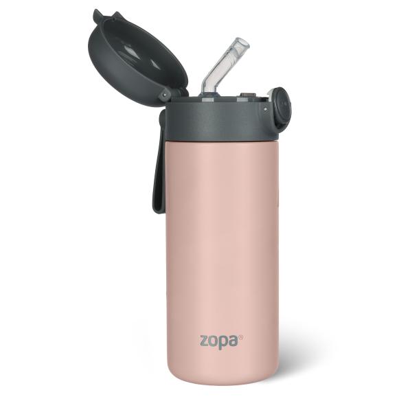 Termoska na tekutiny so slamkou a silikónovým držiakom 350 ml, Candy pink