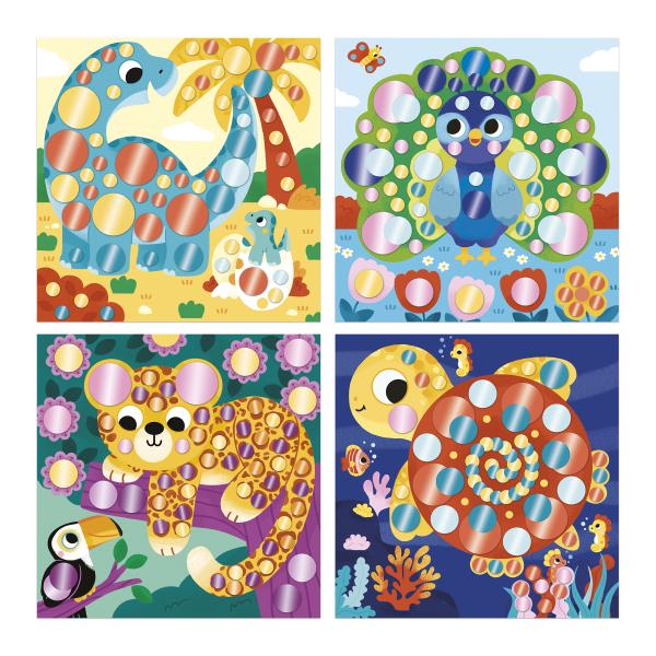 Janod My arts&crafts Mini Třpytivé kulaté nálepky Tygr a kamarádi od 3 let