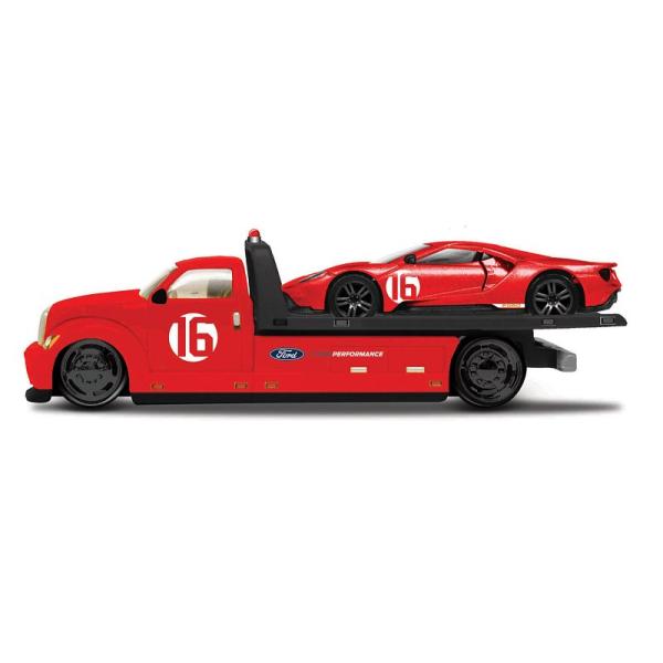 Maisto Flatbed - 2022 Ford GT Heritage Edition, červený, s číslom 16, 1:64
