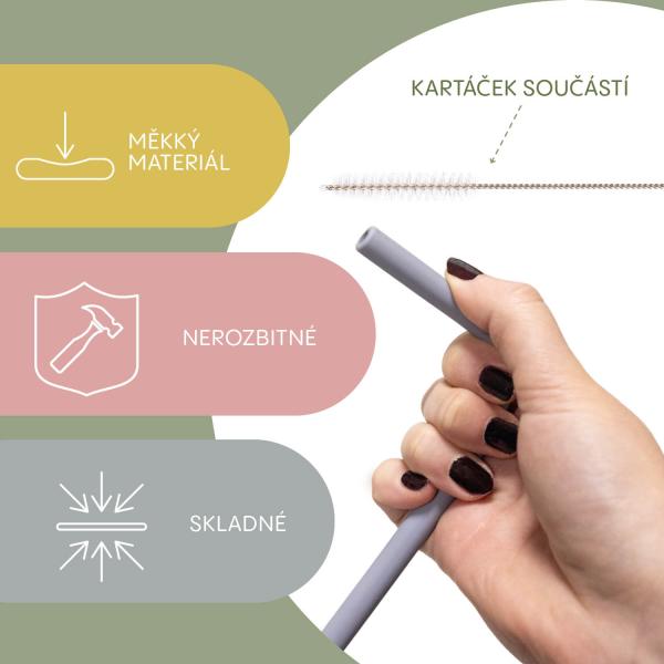 Silikonová brčka 4ks, Dove Grey (obrázek 4)