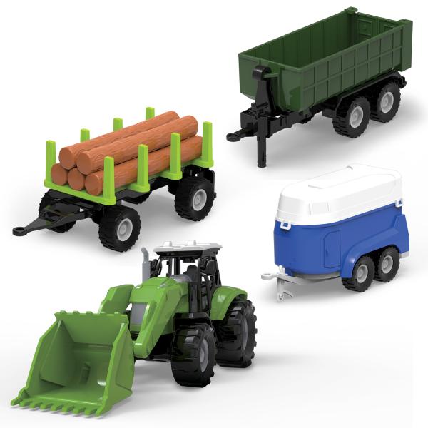 FARM SERVICE - SET Traktor z nakladačem, dvema prikolicama in prikolico s svetlobo in zvoki