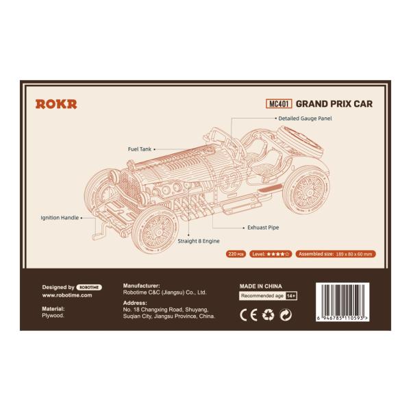 RoboTime dřevěné 3D puzzle Závodní auto (obrázek 5)