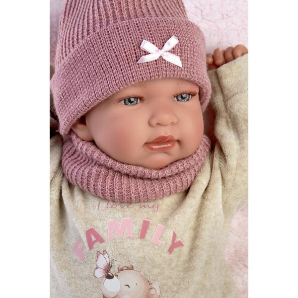 Llorens 84488 NEW BORN - realistická panenka miminko se zvuky a měkkým látkovým tělem (obrázek 5)