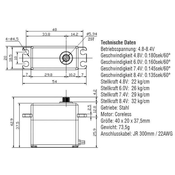 H-Speed servo HSX812 32kg.cm 0.135s/60° 25T