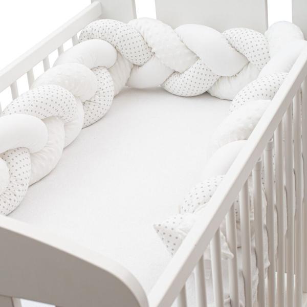 Ochranný mantinel do postýlky vrkoč New Baby Minka a Bodky šedý