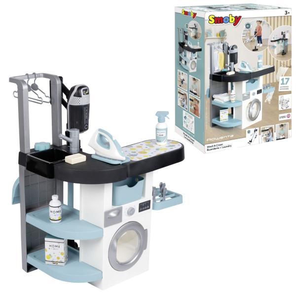 Smoby Práčovňa 3v1 s žehličkou a tyčovým vysavačem Rowenta
