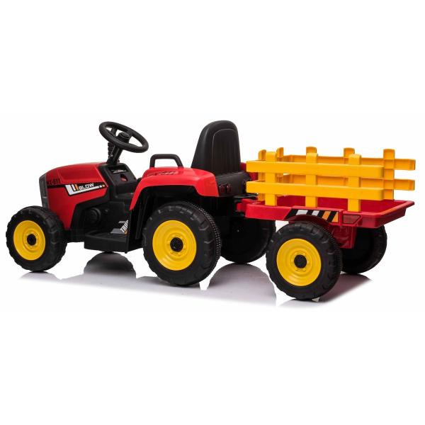 Elektrický Traktor Workers s vlečkou, červený, Pohon zadních kol, 12V baterie