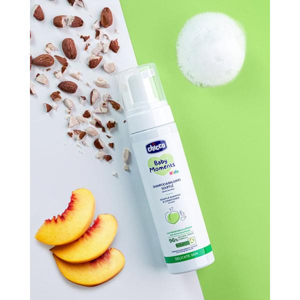 CHICCO Šampon a kondicionér na vlasy soufflé Baby moments Kids 150ml, 0m+ (obrázek 3)