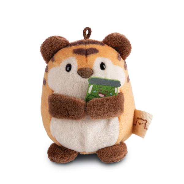 NICI plyš MyMochi Tiger Tiggy 8cm v kostýmu hamburger a okurka, set dárkové balení