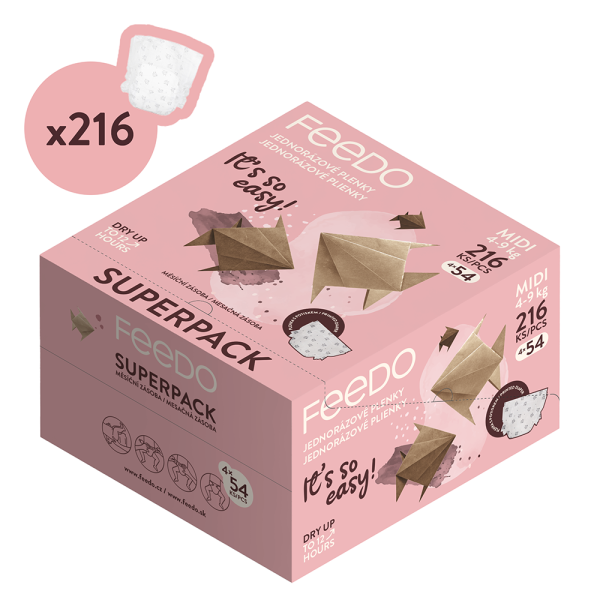 FEEDO Plenky jednorázové MIDI (od 4 do 9 kg), 216 ks, měsíční zásoba