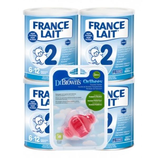 France Lait 2 následná mléčná kojenecká výživa od 6-12 měsíců 4x400g + Kousátko