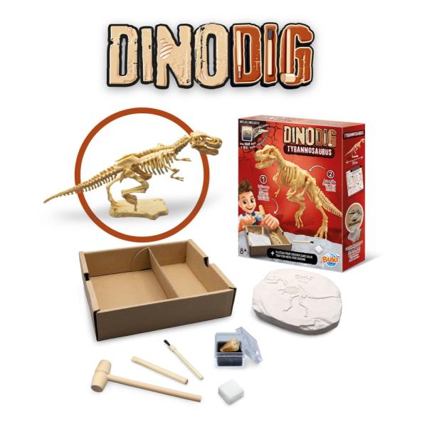 Dinodig vykopávka a kostra Tyranosaurus