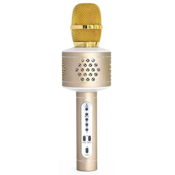 Mikrofón karaoke Bluetooth zlatý na batérie s USB káblom