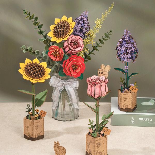 RoboTime 3D dřevěná skládačka Červená kamélie (obrázek 5)