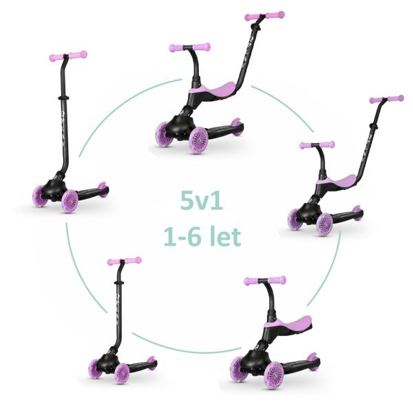 QPLAY Koloběžka / odrážedlo Sema Evo s LED světly Violet, věk 1 – 6 let, do 50 kg