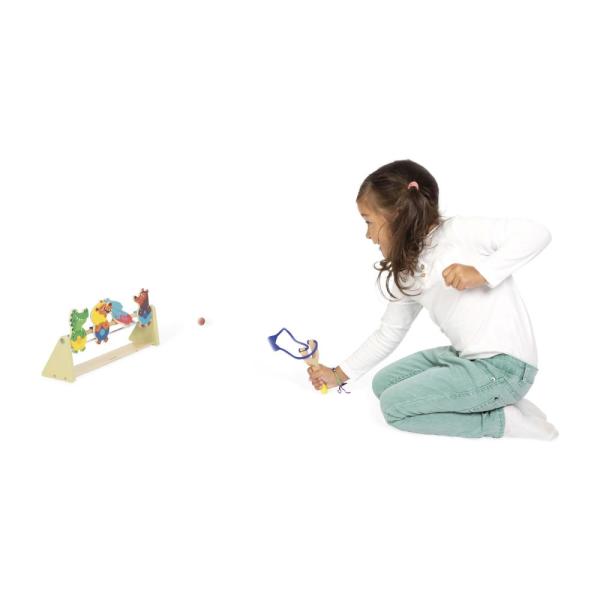 Janod Applepop Dřevěná stolní hra pro děti Střelba prakem