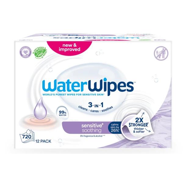 12x WATERWIPES Ubrúsky vlhčené Soothing clean bez obsahu plastov 60 ks ( 720 ks )