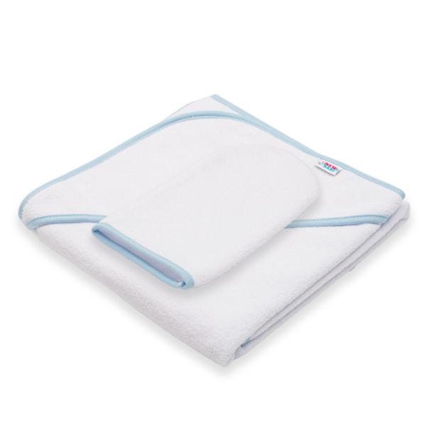 Toalla de felpa para niños con capucha New Baby BASIC 80x80 blanco-azul