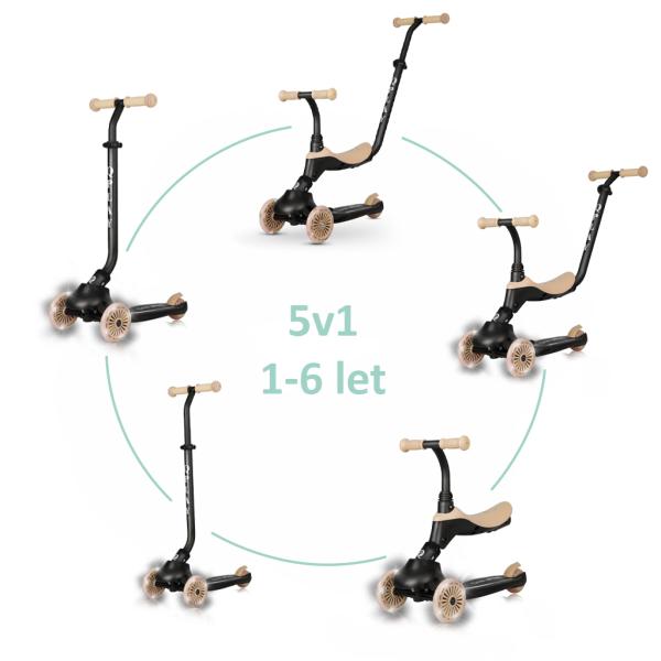 QPLAY Koloběžka / odrážedlo Sema Evo s LED světly Khaki, věk 1 – 6 let, do 50 kg