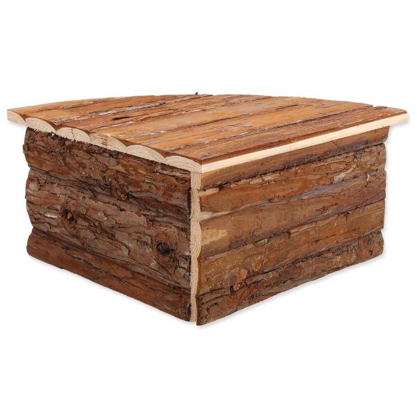 Domeček Small Animals Rohový dřevěný s kůrou 30x30x16cm