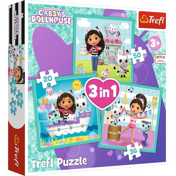 Trefl Puzzle 3v1 - Gabbyine aktivity / Universal Gabby's Dollhouse