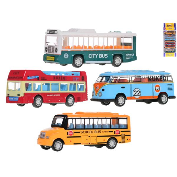 Autobus 10cm kov zpětný chod 4ks v krabičce