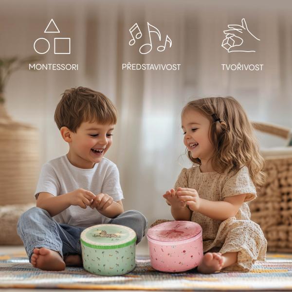 Dřevěný dětský bubínek, Pink