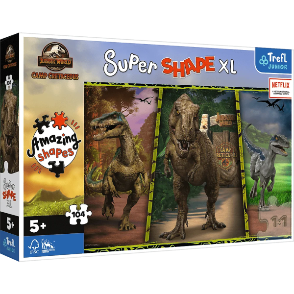 Trefl Puzzle Super Shape XL Jurský svět 104 ks. Barevní dinosauři