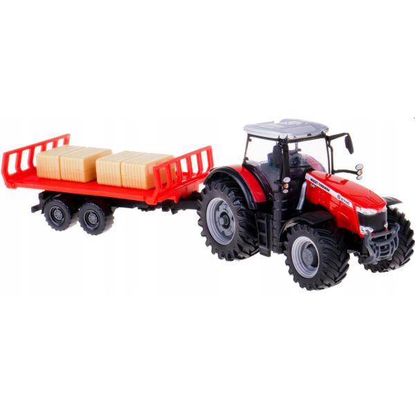 Bburago 10cm Trattore agricolo Messey Ferguson 8740S con rimorchio per balle