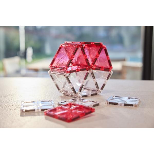 Cleverclixx Magnetická stavebnice Glitter Tiles Pack Transparent - růžová – 16 ks (obrázek 7)