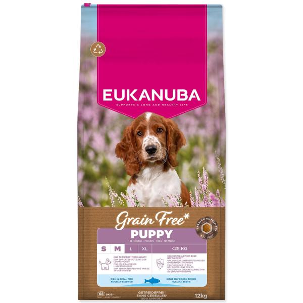 Mangime EUKANUBA Grain Free Puppy Small & Medium ricco di pesce oceanico 12 kg