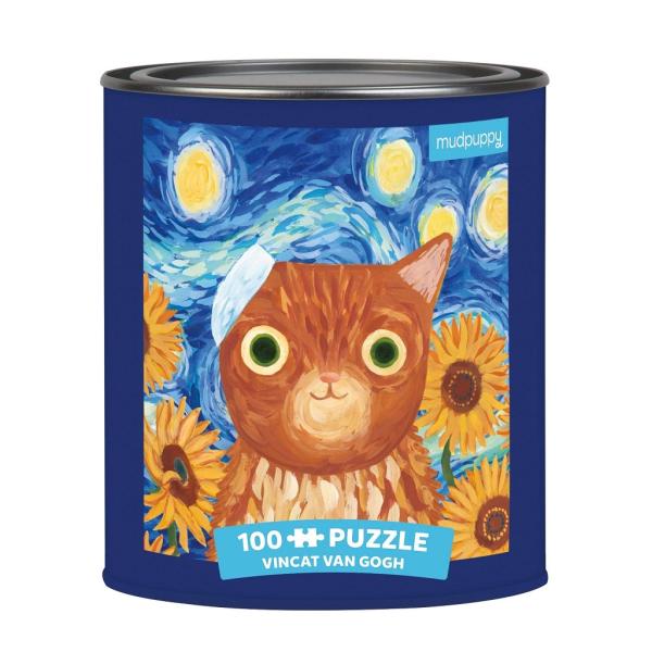 Mudpuppy Puzzle Vincat van Gogh umelecké mačky v plechovke 100 dielikov